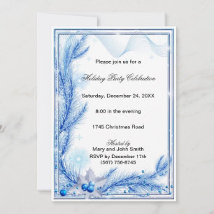 Convite de festas de Natal Blue Pine Holly