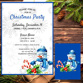 Convite de festas de Natal Bonito Blue Snowman