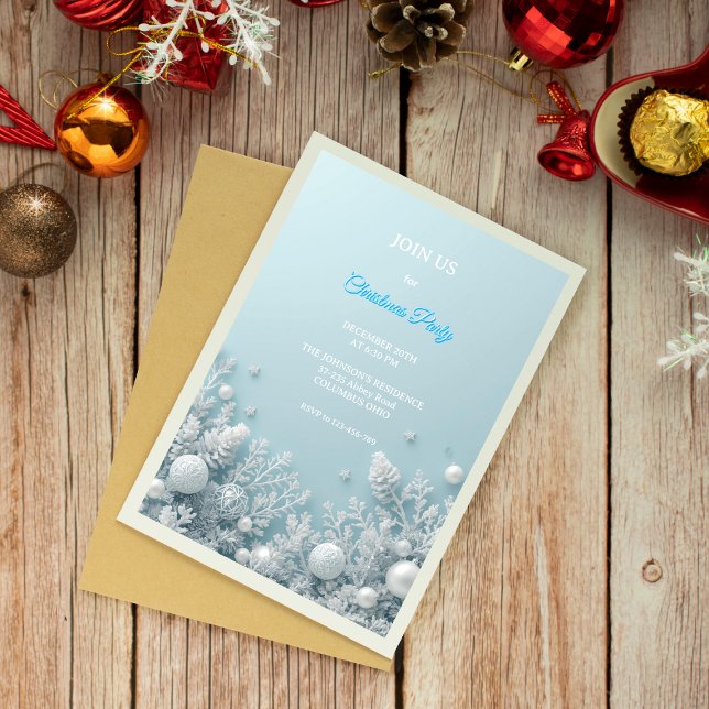 Convite de festas de Natal Branco e Azul Elegante (Criador carregado)
