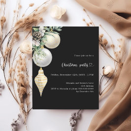 Convite de festas de Natal branco-preto