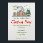 Convite de festas de Natal - Casa Gingerbread<br><div class="desc">Um convite de festas de Natal com uma ilustração no topo de uma cena de neve de pão de gengibre,  completo com gengibre,  árvore de Natal e Papai noel dormindo com renas voando pelo céu em frente à lua.</div>