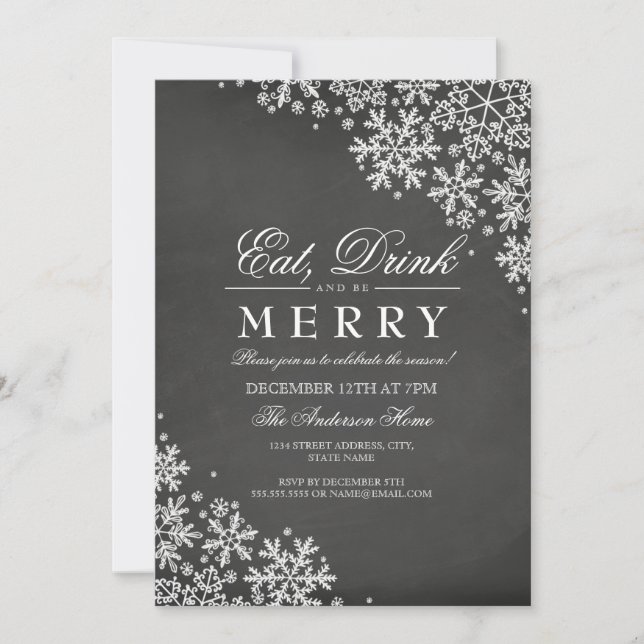 Convite de festas de Natal Chalkboard Snowflake (Frente)