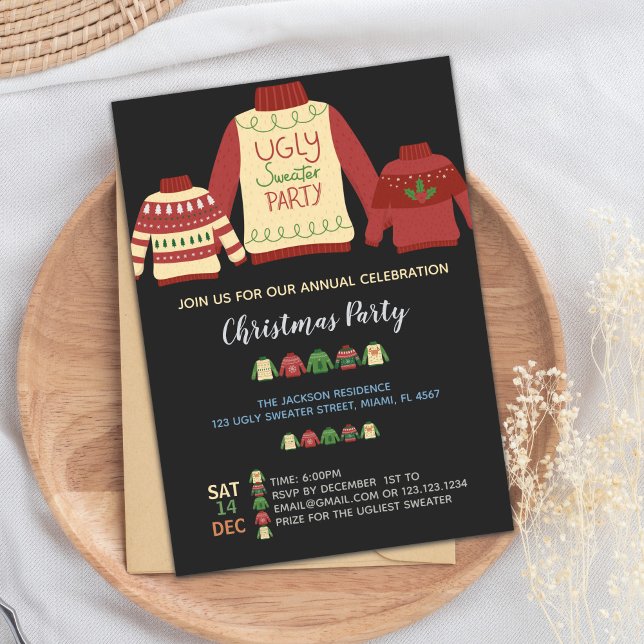 Convite de festas de Natal Colorida Feia (Colors Ugly Sweater Invitations)