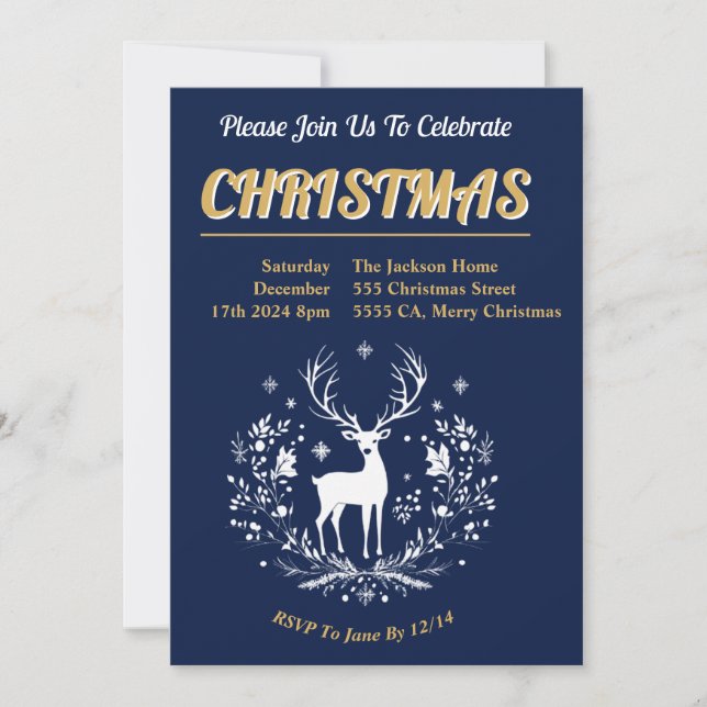 Convite de festas de Natal com veado (Frente)
