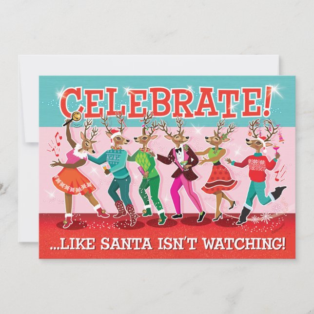 Convite de festas de Natal Conga, Reindeer Dançant (Frente)