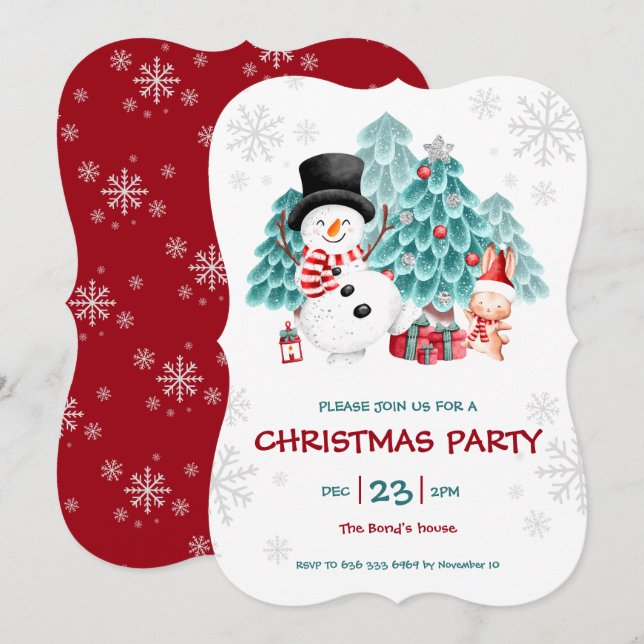 Convite de festas de Natal Cute Snowman (Frente/Verso)