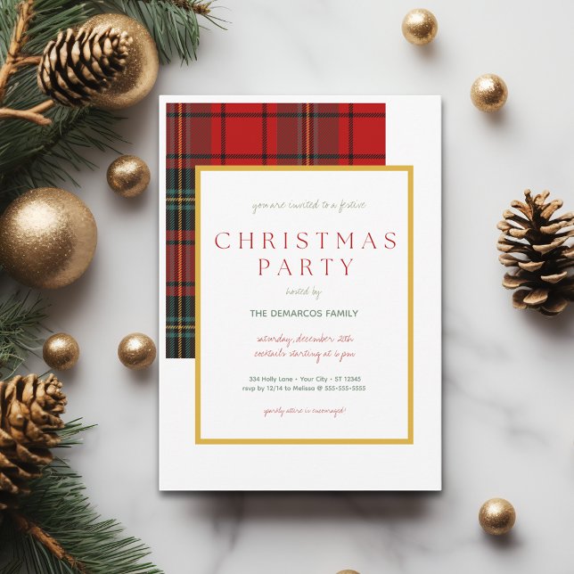 Convite de festas de Natal da Xadrez clássica (Classic Plaid Christmas Party Invitation
)