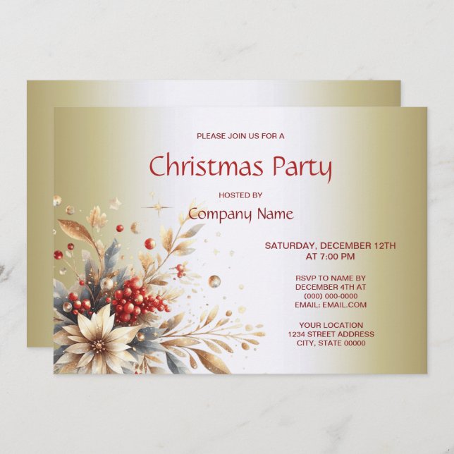 Convite de festas de Natal das Flores de Férias Mo (Frente/Verso)