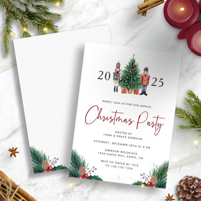 Convite de festas de Natal de Aquarela (Holiday Watercolor 2025 Nutcracker Christmas Party Invitation by Painted Paperie)