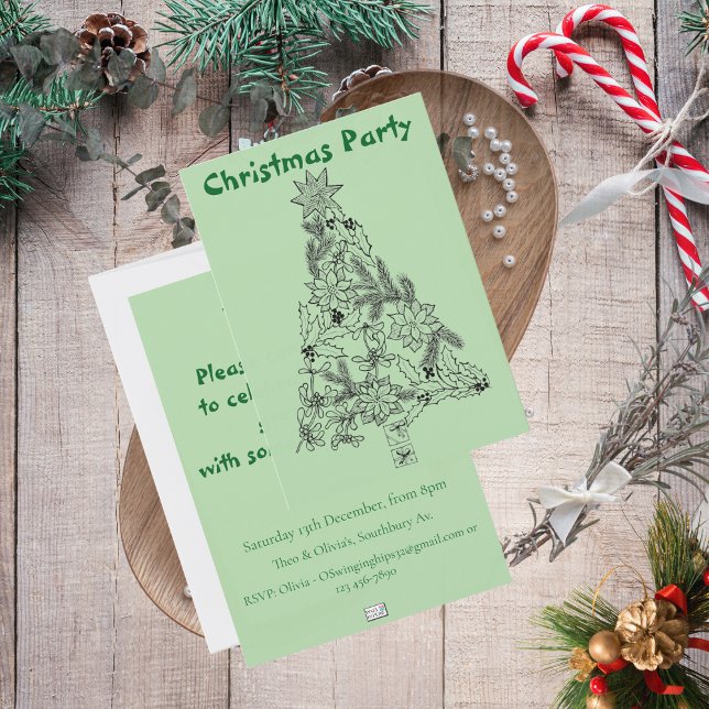 Convite de festas de Natal de Árvore Verde Festiva (Festive Green Tree Christmas Party Invitation)