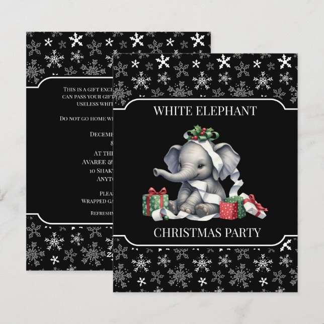 Convite de festas de Natal de Elefante Branco (Frente/Verso)