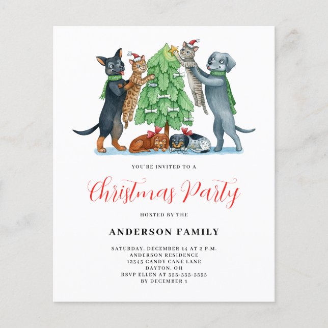Convite de festas de Natal de Gato de Orçamento (Frente)