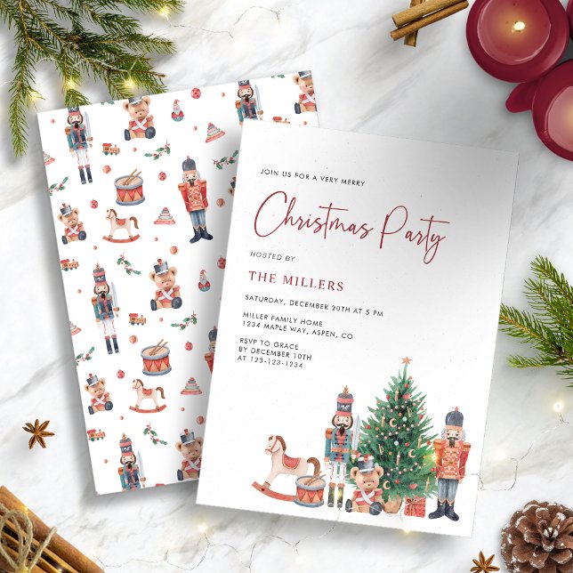 Convite de festas de Natal de inverno de Férias (Personalized Traditional Nutcracker Christmas Party Invitation)