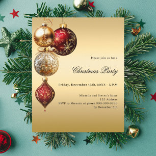 Convite de festas de Natal de ouro vermelho