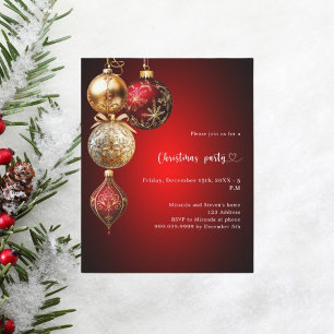 Convite de festas de Natal de ouro vermelho