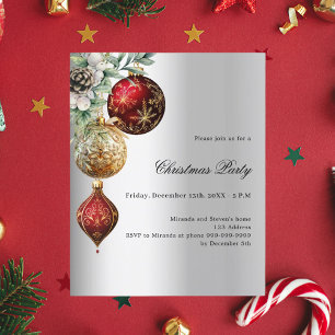 Convite de festas de Natal de ouro vermelho pratea
