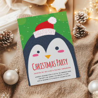 Convite de festas de Natal de Pinguim Bonito