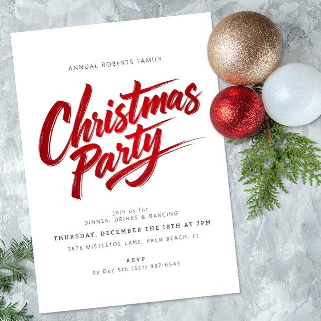Convite de festas de Natal de Script de Pincel Ver (Christmas Party Invite)