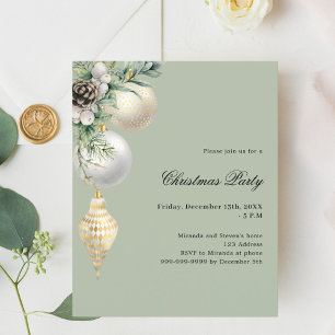 Convite de festas de Natal decorador branco verde