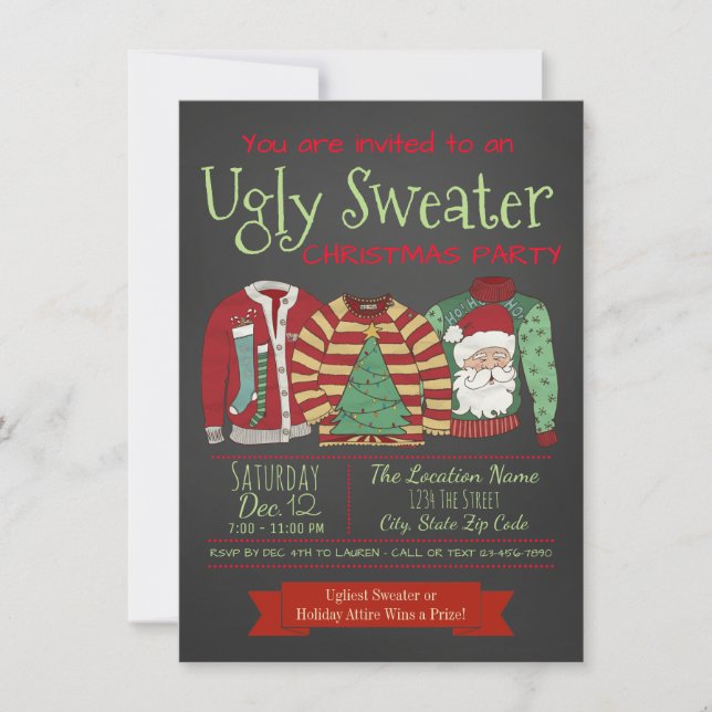 Convite de festas de Natal do Chalkboard Ugly Swea (Frente)