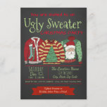 Convite de festas de Natal do Chalkboard Ugly Swea<br><div class="desc">Convite de festas de Natal de suéter feio com três suéteres feios em fundo de quadro. Você pode personalizar facilmente esses convites de festas de Natal de suéter feio e divertido para o seu evento simplesmente adicionando seus detalhes no estilo de fonte e na cor que você prefere.</div>