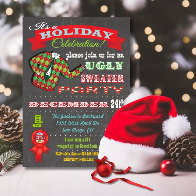 Convite de festas de Natal do Chalkboard Ugly Swea (Criador carregado)