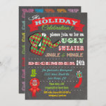 Convite de festas de Natal do Chalkboard Ugly Swea<br><div class="desc">Convites de festas de Natal super legal e suados,  com ilustração de um suéter feio,  tipografia divertida e banners no fundo do quadro. Ilustração desenhada à mão por McBooboo.</div>