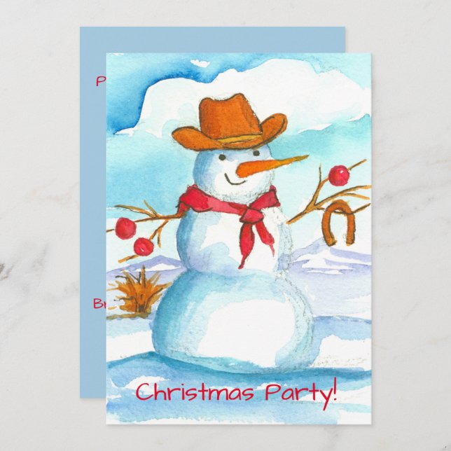 Convite de festas de Natal do Cowboy Snowman (Frente/Verso)