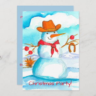 Convite de festas de Natal do Cowboy Snowman