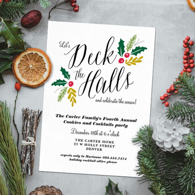 Convite de festas de Natal do Deck Halls (Deck the Halls with Christmas cheer and invite guests to celebrate the season with a holiday party)