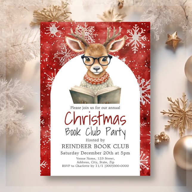 Convite de festas de Natal do Reindeer Book Club (Criador carregado)