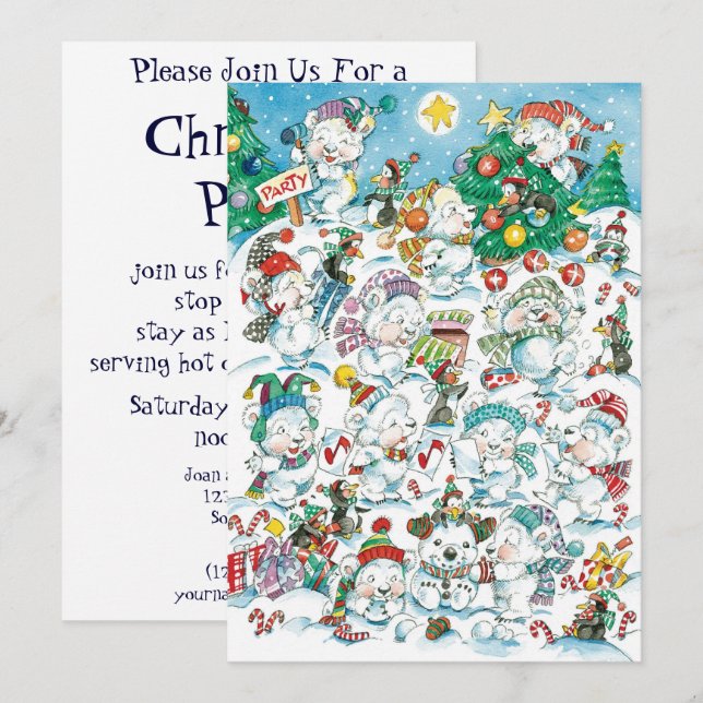 Convite de festas de Natal do Urso Polar Bonito Pi (Frente/Verso)