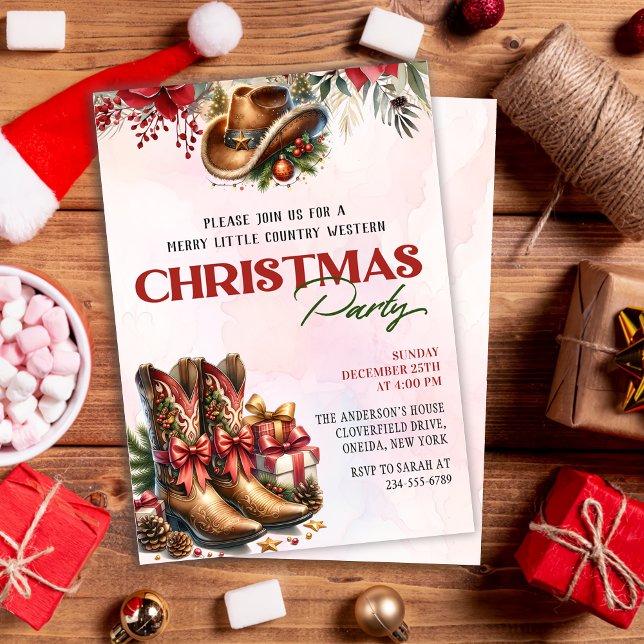 Convite de festas de Natal do Western Cowboy Boots (Criador carregado)