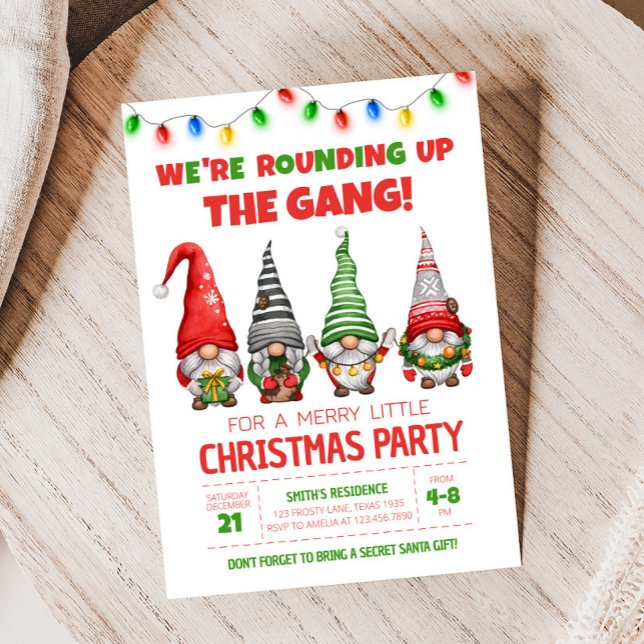 Convite de festas de Natal dos Gnomos (We're Rounding Up the Gang Christmas Party Invitation)