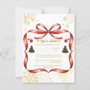 Convite de festas de Natal Dourado e Vermelho eleg