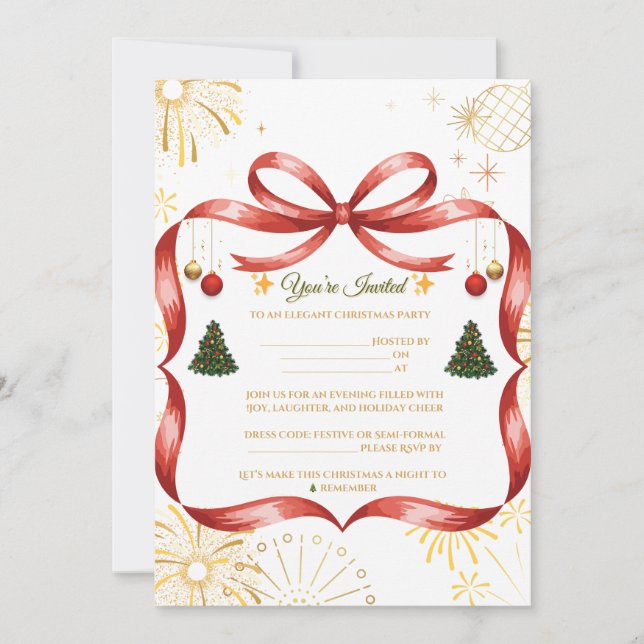 Convite de festas de Natal Dourado e Vermelho eleg (Frente)