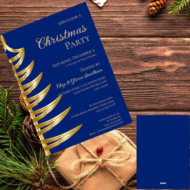 Convite de festas de Natal Elegante Azul e Dourado (Criador carregado)