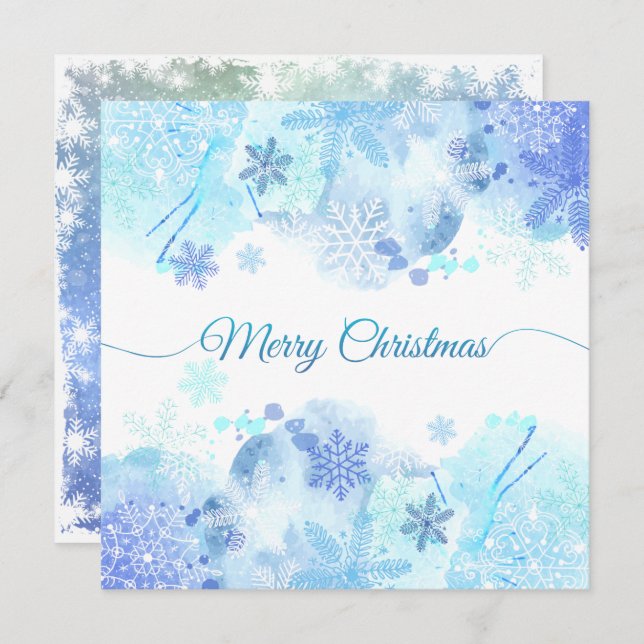 Convite de festas de Natal Elegante Blue Watercolo (Frente/Verso)