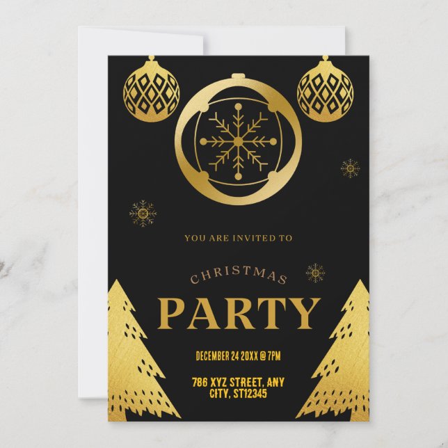 Convite de festas de Natal Elegante e Dourado (Frente)
