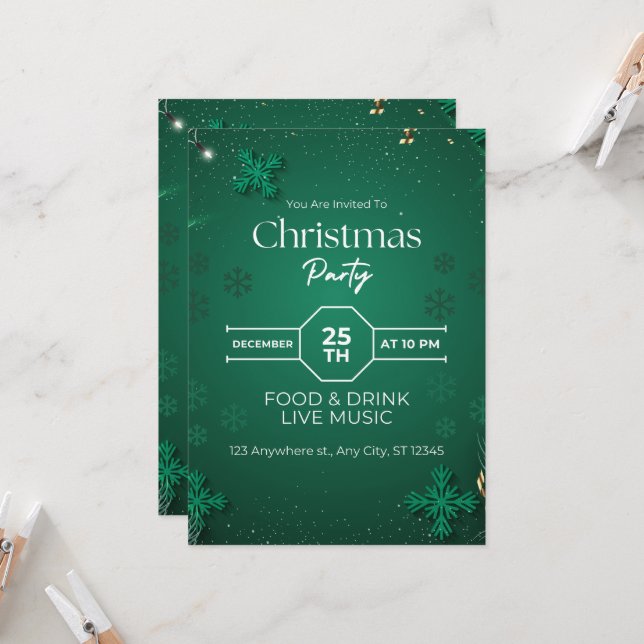 Convite de festas de Natal Elegante Minimalista (Frente/Verso In Situ)