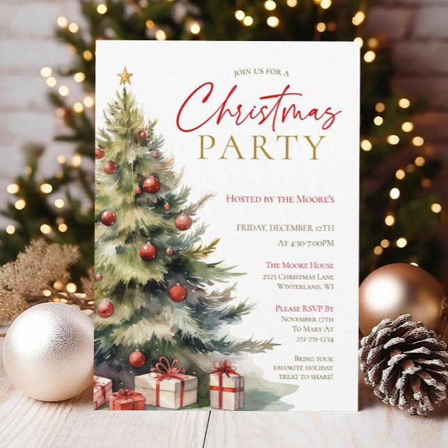 Convite de festas de Natal Elegante Watercolor (An elegant, watercolor Christmas Party Invitation. )
