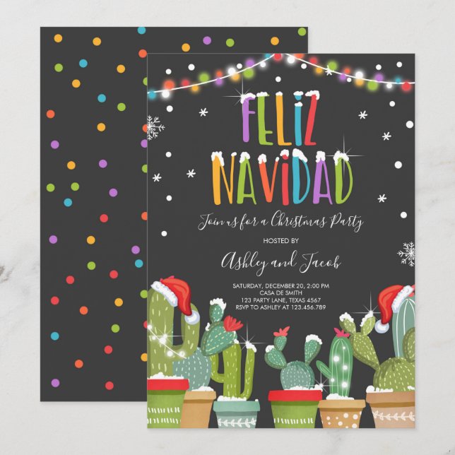 Convite de festas de Natal Feliz Navidad Fiesta (Frente/Verso)
