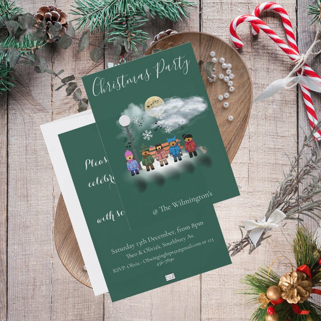 Convite de festas de Natal Festivo Quintet (Snow Quintet Christmas Party Invitation)