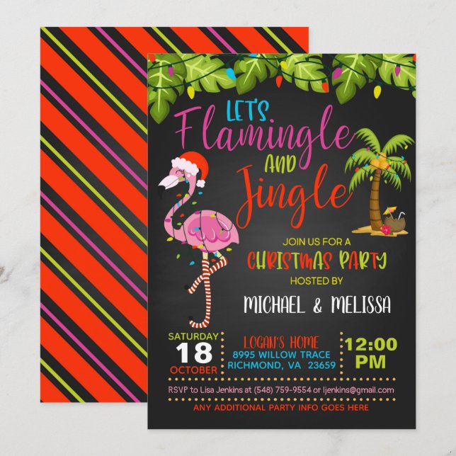Convite de festas de Natal Flamingle & Jingle - Bl (Frente/Verso)