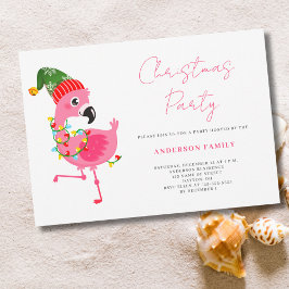 Convite de festas de Natal Flamingo, rosa-claro