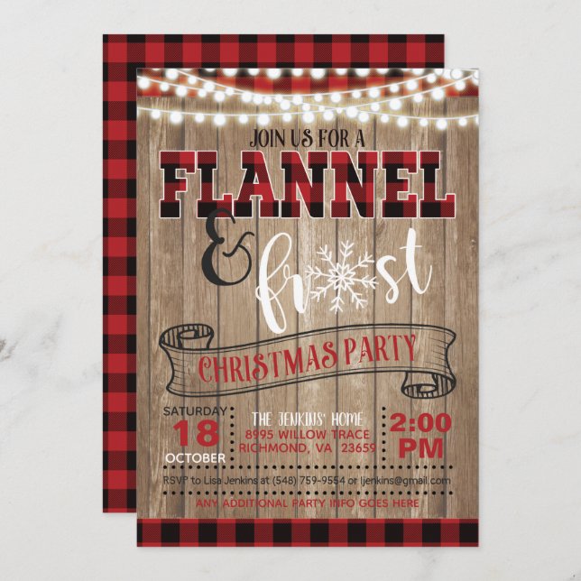 Convite de festas de Natal Flannel e Frost Light (Frente/Verso)