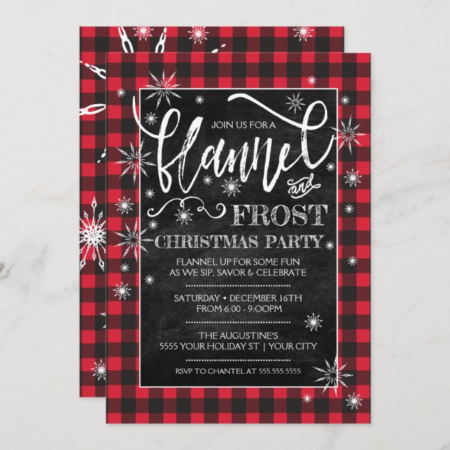 Convite de festas de Natal Flannel & Frost (Frente/Verso)