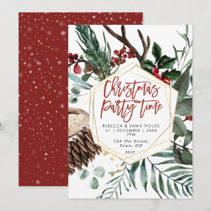 convite de festas de Natal floral de inverno