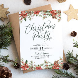 Convite de festas de Natal Floral Vermelho Moderno