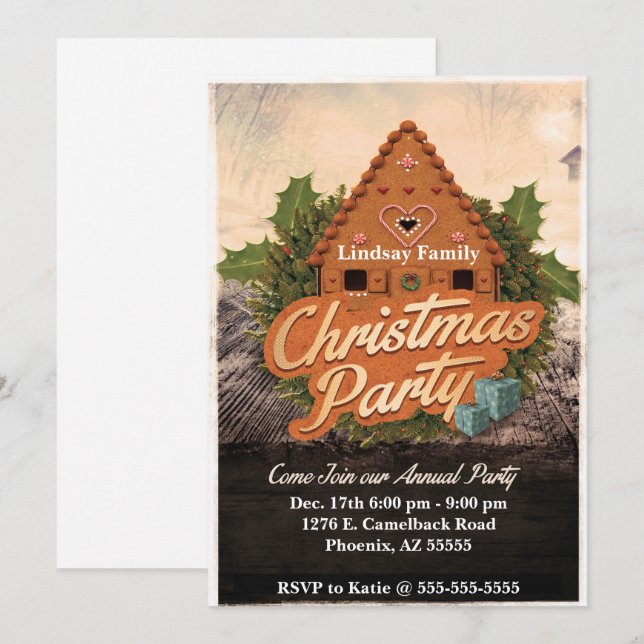 Convite de festas de Natal Gingerbread (Frente/Verso)